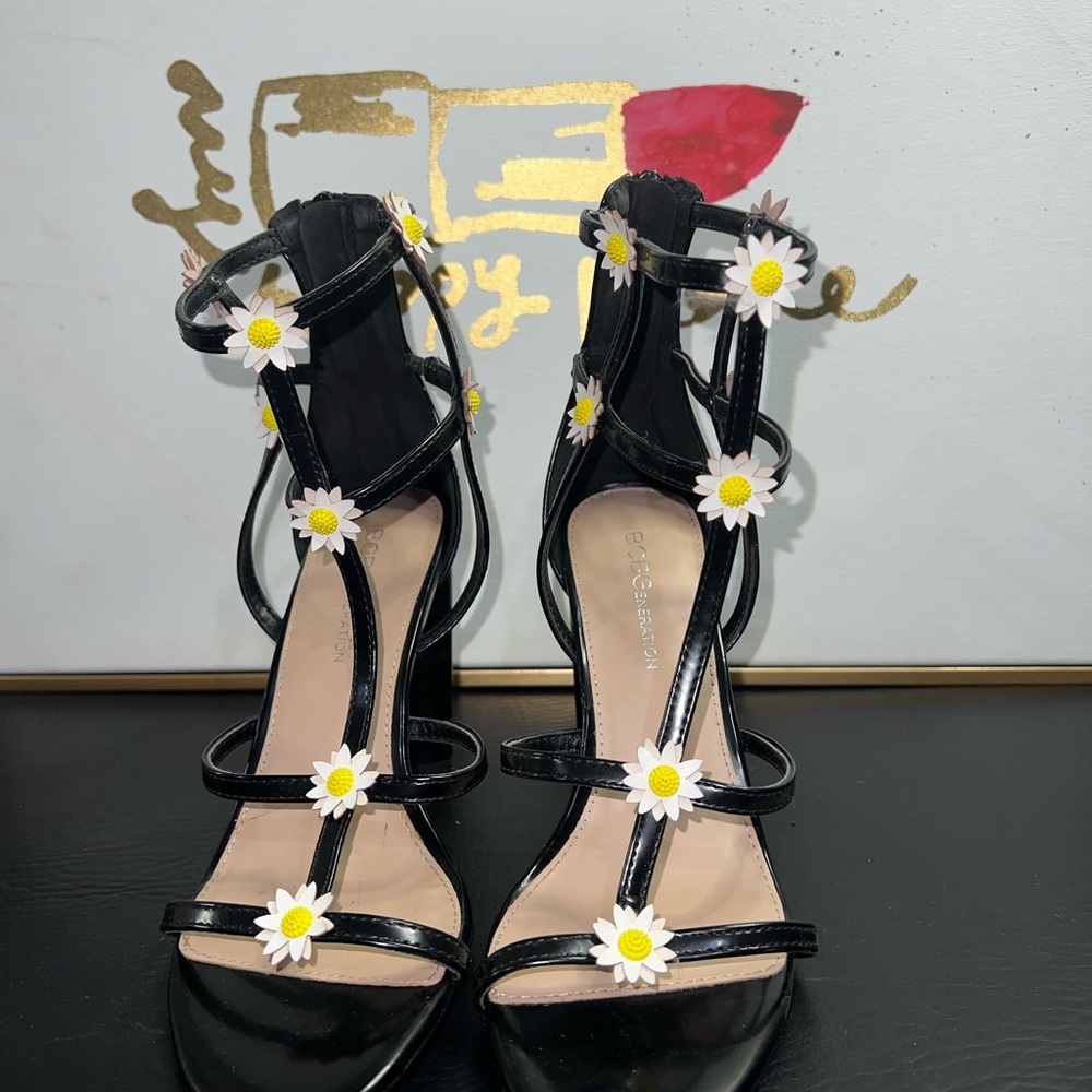 Elegant Black High Heels with Floral Accents